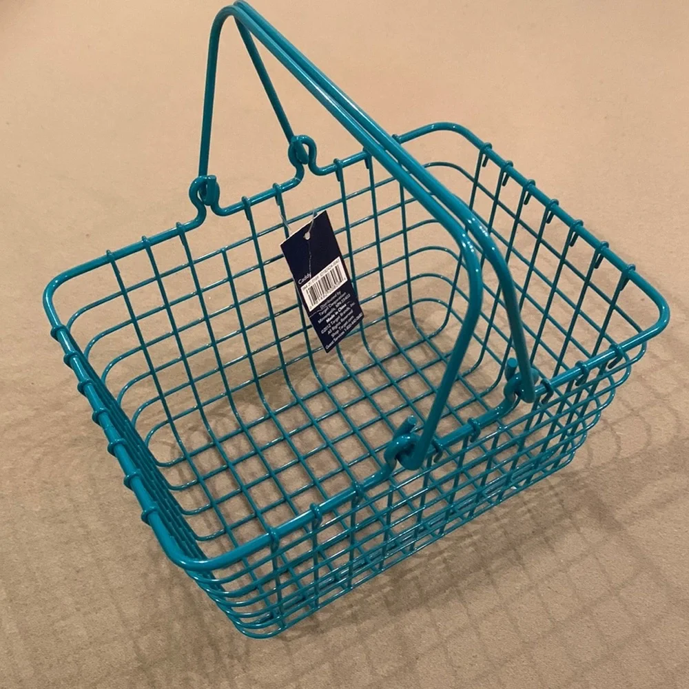 NEW NWT Teal Blue Metal Wire Storage Carry Carrying Caddy Handles